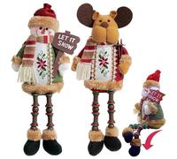 Hbbgdiy Christmas Plush 2PCS 5.7 inch Snowman Reindeer Shelf Sitters with Dangling Legs Decorative Christmas Ornaments for Home Table Fireplace Office