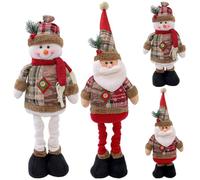 Hbbgdiy Christmas Plush Doll 2Pcs Telescopic Snowman Santa Claus Standing Plush Christmas Stuffed Animals Holiday Winter Table Ornament Decoration