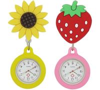 Hbbgdiy Digital Pocket Watch, 2Pcs Removable Clip-On Accurate Fob Watches for Nurses Doctor Pocket Strawberry Sunflower Nurses Fob Watch