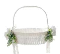 Hbbgdiy Flower Girl Baskets White Vintage Style Romantic Handheld Basket for Wedding Ceremony Party Home Decoration Rustic Farmhouse Floral Display