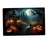 Hbbgdiy Halloween Backdrop 13x6 Ft Spooky Graveyard and Castle Garage Door Cover, Scary Halloween Banner with Grommets for Photo Shooting Party Decorations Outdoor Indoor