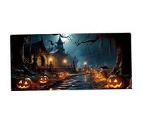 Hbbgdiy Halloween Garage Door Banner 16x7ft Spooky Castle Graveyard Design, Fade Resistant Outdoor Halloween Backdrop with Grommets for Garage, Yard, Party Decorations
