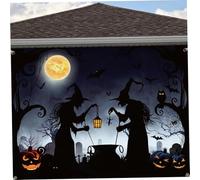 Hbbgdiy Halloween Garage Door Cover 13x6ft Large Spooky Witches Backdrop with Hooks and Rope, Decorative Garage Door Curtain for Outdoor Indoor Halloween Photography