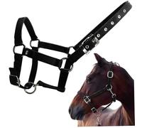 Hbbgdiy Halter for Horses Adjustable 1" Wide PP Webbing Horse Halter with Metal Hardware Soft Halters for Training, Black Color M