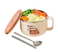 Hbbgdiy Instant Noodle Bowl with Handle 2Pcs 800ml Capybara Ramen Bowl with Lid and Tableware 316 Stainless Steel Ramen Cooker for Soup Noodles Lunch Kitchen Use