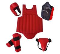 Hbbgdiy Karate Sparring Gear Set Protective Taekwondo Gear Including Helmet Chest Protector Leg Guard Crotch Guard for Martial Arts Training Competition Red