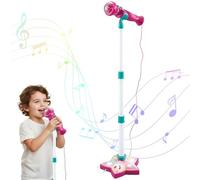 Hbbgdiy Kids Microphone with Stand Portable Toy with Adjustable Stand Music and Colourful Lights for Toddlers Preschool Children Party Play Style 1