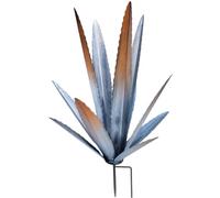 Hbbgdiy Metal Agave Plant with Stake 18x11.4in Artificial Agave Outdoor Garden Sculpture, Realistic Painted Welded Metal Plants for Yard Lawn Patio Decor, Silver