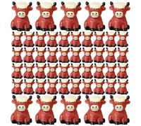 Hbbgdiy Mini Highland Cow Figurines 50Pcs 0.8x0.6 Cute Sitting Cow Miniatures, Realistic Resin Animals for Dollhouse Decor, Fairy Garden, Micro Landscape Crafts