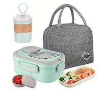 Hbbgdiy Salad Lunch Box 1.2L Portable Salad Container with 420ml Cup Sauce Container Tableware Thermal Bag for Adults Kids Work School Outdoor Meal Prep Green
