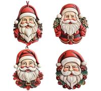 Hbbgdiy Santa Ornaments 4Pcs Acrylic Santa Head Hanging Decorations for Christmas Tree, Holiday Party, Home Decor and Xmas Tree Decoration Accessories