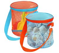 Hbbgdiy Seashell Bags for Kids, 4PCS Mesh Seashell Collecting Bag with Adjustable Strap, Sand Toys Storage Bucket for Beach, Sandbox