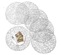Hbbgdiy Silver Placemats Set of 6 Hollow Out Woven Round Table Mats 15 Inch Heat Resistant Non Slip Decorative Dining Placemats for Wedding Table Centerpiece Home Kitchen