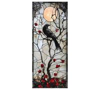 Hbbgdiy Stained Glass Window Privacy Film 18x39 Inch Decorative Double Side Gothic Style Static Cling Window Film Raven Moon Berry Vine Pattern for Halloween Home Decor