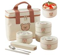 Hbbgdiy Thermal Lunch Box 4 x 400ml Stainless Steel Insulated Stackable Bento Food Container with Chopsticks Spoon and Carry Bag for School Office Travel