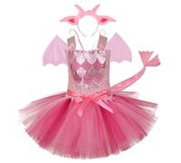 Hbbgdiy Toddler Dinosaur Costume, Cute Soft Bowknot Tulle Toddler Halloween Costume Girl with Ear Headband & Tail & Wing for Cosplay Photo Shoot Party Performance, Small