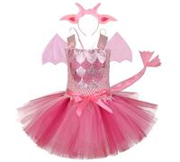 Hbbgdiy Toddler Dinosaur Costume, Cute Soft Bowknot Tulle Toddler Halloween Costume Girl with Ear Headband & Tail & Wing for Cosplay Photo Shoot Party Performance, Large