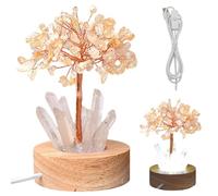 Hbbgdiy Wealth Lamp Natural Crystal Tree Night Light Feng Shui Bonsai Money Tree USB Powered Lamp for Living Room Office Bedroom Energy Decor Yellow
