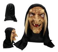 Hbbgdiy Witch Mask Realistic Full Head Latex Scary Old Woman Halloween Mask for Adults Party Costume Cosplay Haunted House Pranks and Spooky Decorations