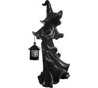 Hbbgdiy Witch Statue Spooky Faceless Resin Figurine with Lantern Halloween Witch Decoration for Indoor Outdoor Garden Party Thanksgiving Christmas Wedding Decor, Black
