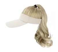 Hbbgdiy Women's Black Baseball Cap Wig Hat with 18 Inch Wavy Curly Ponytail, Adjustable Sun Hat with Hair for Summer Casual Wear