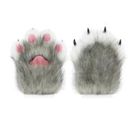 hbbhml Faux Fur Plush Furry Cat Claw Gloves Fursuit Animal Fox Paws Mittens Halloween Cosplay Costume Accessory for Adults, Darkgray, One Size