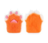 hbbhml Faux Fur Plush Furry Cat Claw Gloves Fursuit Animal Fox Paws Mittens Halloween Cosplay Costume Accessory for Adults, orange, One Size