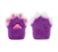 hbbhml Faux Fur Plush Furry Cat Claw Gloves Fursuit Animal Fox Paws Mittens Halloween Cosplay Costume Accessory for Adults, purple, eine Größe.