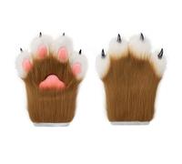 hbbhml Faux Fur Plush Furry Cat Claw Gloves Fursuit Animal Fox Paws Mittens Halloween Cosplay Costume Accessories for Adult