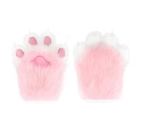 hbbhml Faux Fur Plush Furry Cat Claw Gloves Fursuit Animal Fox Paws Mittens Halloween Costume Accessories for Adults, pink, eine Größe.