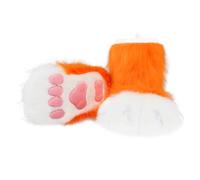 hbbhml Furry Faux Fur Shoes Animal Cat Fox Paw Slippers Fursuit Plush Fuzzy Fluffy Warm Claw Boots Costume Accessories, Orange2, One Size