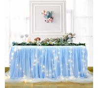 HBBMagic LED Table Skirt 9ft Blue Tulle Table Skirt Tutu Table Skirting for Rectangle or Round Table for Baby Shower Wedding and Birthday Party Decoration (L9(ft)*H 30in)