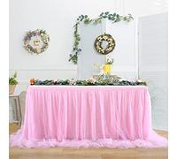 HBBMAGIC Tulle Table Skirt with Long Mesh Tutu Table Skirting for Rectangle or Round Table for Baby Shower Wedding and Birthday Party Decoration (Pink/Without light, L 6(ft)*H 30in)