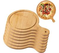 HBBursts 8 Pack Wooden Pizza Serving Board, Lightweight Tray with Handles, for Pizza Making Storage Up to 13 Inches (Color : Light Brown, Size : 7inch)