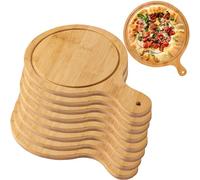 HBBursts 8 Pack Wooden Pizza Serving Board, Lightweight Tray with Handles, for Pizza Making Storage Up to 13 Inches (Color : Light Brown, Size : 6inch)