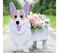 HBBursts Beagle Dog Planter Plant Pots, Cute Flowerpots Storage Containers,Gifts For Pet Lovers, Unique Animal ,Office,Indoor Table Outdoor Garden Decor(Corgi White,13x9in)