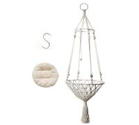 HBBursts Tassel Macrame Hanging Cat With Cushion Hook, Rope Hammock Hand-Woven Pet Basket Bed Swing For Indoor Window Room Balcony Patios(A)