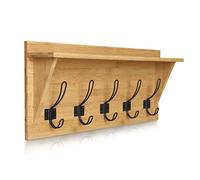 HBCY Creations Bamboo Wall Mounted Coat Rack with Shelf - Wooden Country Style 24" Entryway Shelf with 5 Rustic Hooks - Solid Pine Wood. Perfect Touch for Your Entryway, Mudroom, Kitchen (Bamboo)