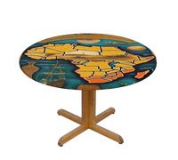 HBDVHZ Abstract World Map Print Oxford Fabric Round Tablecloth For Kitchen Restaurant,Tabletop Decoration,90 Cm