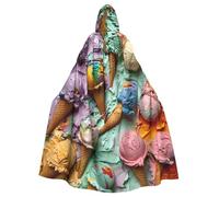 HBDVHZ Full Length Many Colored Ice Cream Print Hooded Cloak For Adults,Carnival Cape,Masquerade Costume,Unisex