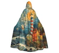 HBDVHZ Full Length The Seaside Lighthouse Print Hooded Cloak For Adults,Carnival Cape,Masquerade Costume,Unisex
