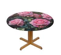HBDVHZ Pink Fresh Roses Print Oxford Fabric Round Tablecloth For Kitchen Restaurant,Tabletop Decoration,90 Cm