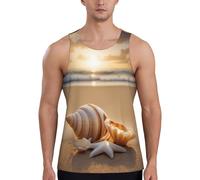 HBDVHZ Seashell Landscape On The Beach Print Sleeveless Workout Tank Top,for Running,Beach Outdoor Sports (S to 4XL) Black