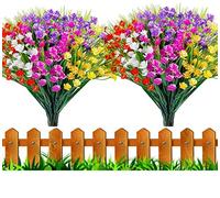 HBell 10Pcs Artificial Flowers Outdoor Decorations, Greenery Shrubs Plants Artificial Plastic Flowers UV Resistant No Fade Fake Flower Indoor Outside Hanging Plants Home Garden Porch Decor (Multi)