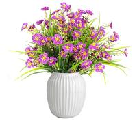 HBell 12 Bundles Outdoor Artificial Flowers UV Resistant Fake Boxwood Plants,Faux Plastic Greenery for Indoor Outside Artificial Plants Garden Porch Window Box Home Wedding Decor (Purple)