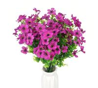 HBell 12 Bundles Outdoor Artificial Flowers UV Resistant Fake Boxwood Plants,Faux Plastic Greenery for Indoor Outside Hanging Plants Garden Porch Window Box Home Wedding Decor (Purple)