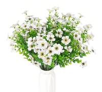 HBell 12 Bundles Outdoor Artificial Flowers UV Resistant Fake Boxwood Plants,Faux Plastic Greenery for Indoor Outside Hanging Plants Garden Porch Window Box Home Wedding Decor (White)