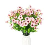 HBell 12 Bundles Outdoor Artificial Flowers UV Resistant Fake Boxwood Plants,Faux Plastic Greenery for Indoor Outside Hanging Plants Garden Porch Window Box Home Wedding Decor (Pink)