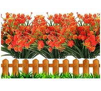 HBell 12Pcs Artificial Flowers Outdoor Decorations,Greenery Shrubs Plants Artificial Plastic Flowers UV Resistant No Fade Fake Flowers Indoor Outside Hanging Plants Home Garden Porch Decor (Sunset)