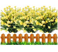 HBell 12Pcs Artificial Flowers Outdoor Decorations, Greenery Shrubs Plants Artificial Plastic Flowers UV Resistant No Fade Fake Flowers Indoor Outside Hanging Plants Home Garden Porch Decor (Yellow)